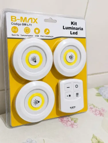Kit 3 Lâmpadas Luminária Led B-MAX Spot Sem Fio Controle Remoto