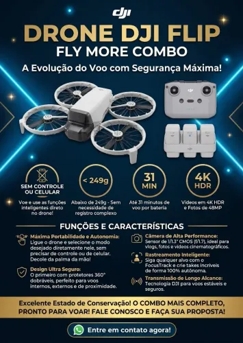 ? Drone DJI Flip (Fly More Combo) - Poucas Horas de Uso + Acessórios Extras