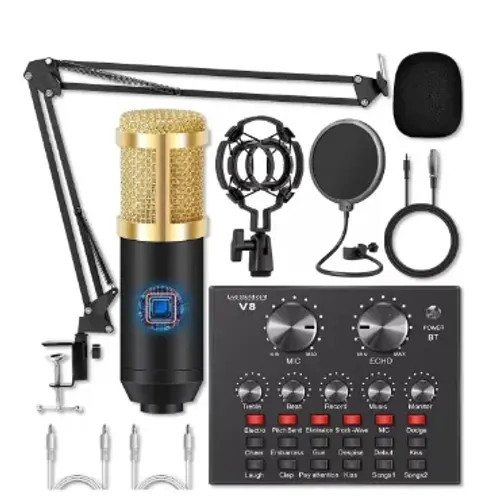 Kit Interface Mesa V8, Microfone Bm800 Com Braço Articulado Dourado