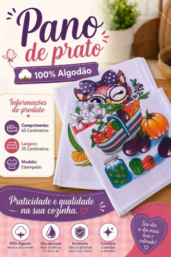 Kit 10 Panos de prato 100% Algodão