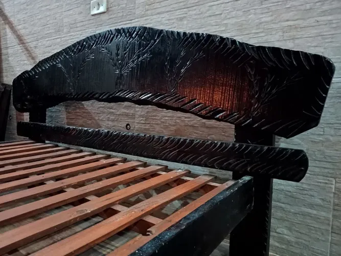Cama Casal Rustica Vintage Madeira Maciça Talhada a mão