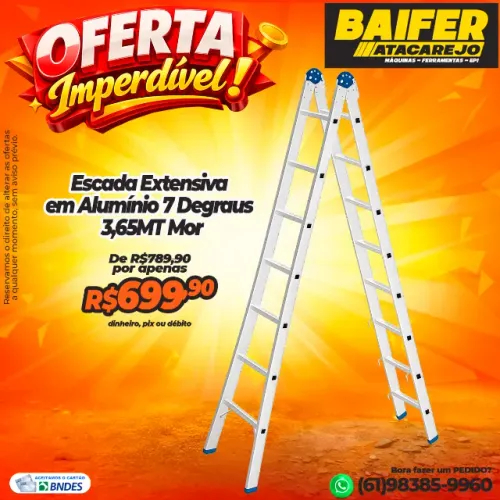 Escada Extensiva em Alumínio 7 Degraus 3,65MT Mor