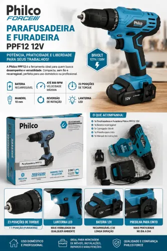 Parafusadeira e Furadeira Philco PPF12 12V Bivolt
