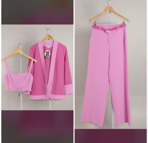 conjunto rosa kimono com top e calça cheroy