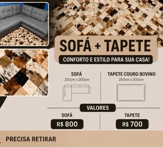 SOFÁ E TAPETE DE COURO
