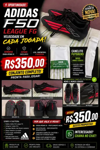 Chuteira Adidas F50 LEAGUE/FG + Canelito Futsocks | Seminova | Usada 1x