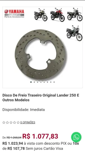 Disco de freio traseiro original Yamaha Xtz 250 lander tenere 
