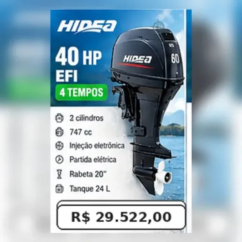 Motor de Popa Hidea 40 HP 4 tempos EFI Novo - HDEF40 EFI