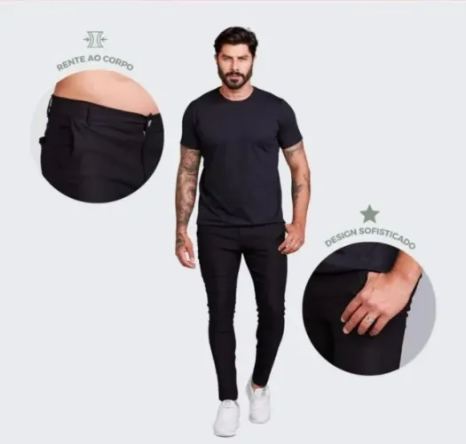 Calça Masculina Alfaiataria Skinny Bengaline Preta 40