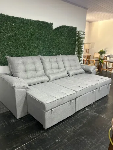 Sofá Retrátil e Reclinável 2,90 Metros em Linho Super Luxo