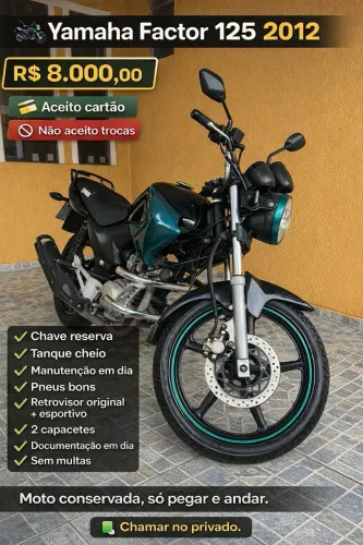 Vendo Yamaha factor 2012, em ótimo estado! só pegar e andar!!