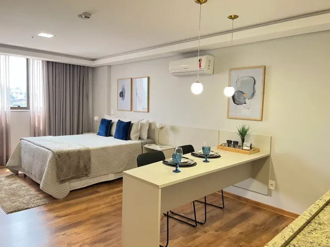 Flat Suíte Completa com Cama Queen e Cozinha Americana
