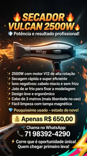 Secador vulcan 2500w profissional 