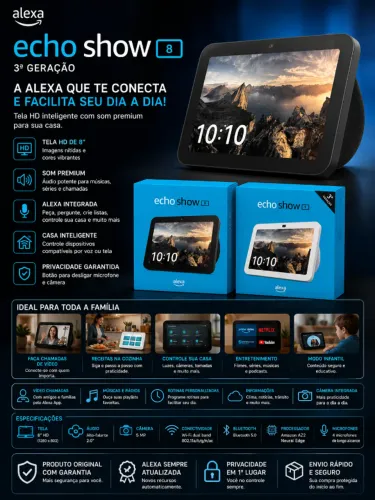 Echo Show 8 3ª Geração Alexa Smart Display 8" Original