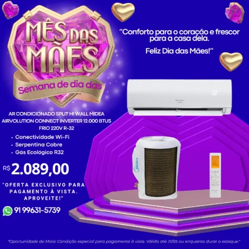 Ar Condicionado Split Hi Wall Midea Airvolution Connect Inverter 12.000 Btus Frio 220V R-3