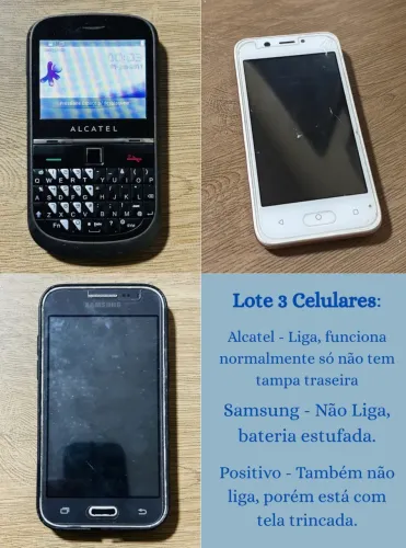 ? Lote 3 Celulares Antigos Samsung Alcatel Positivo Para Peças