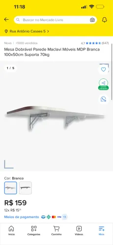Mesa retrátil 1x0,50 Branca