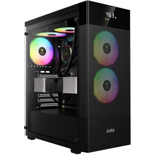 Gabinete Gamer Gamdias Aura GC5 Elite Black Com Painel Digital *Com 3 Fans RGB* - WZetta