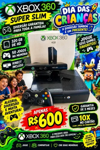 Xbox super slim na caixa,com kinect,lotado de jogos,10 x no cartao,garantia