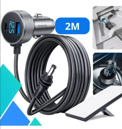 Cabo Carregador 3 Em 1 Veicular Cinzeiro Starlink Mini Compativel Usb Tipo C 12v 24v