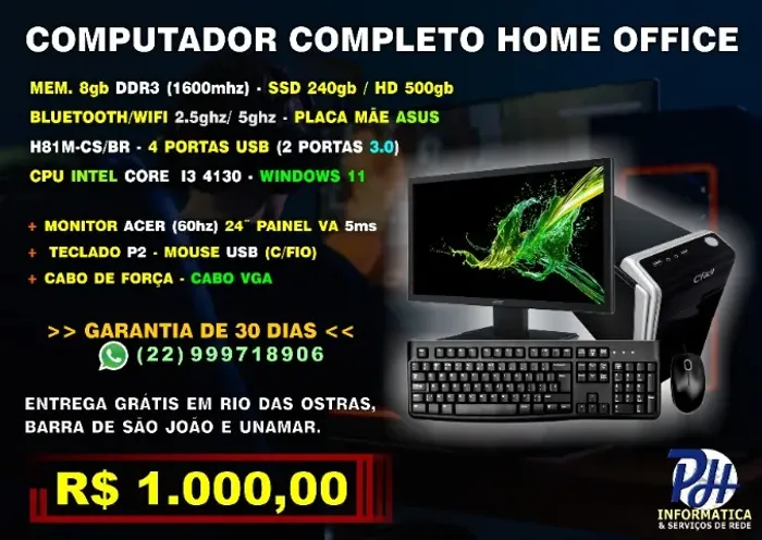 Computador Completo Home Office (Produto OEM-Entrega Grátis)
