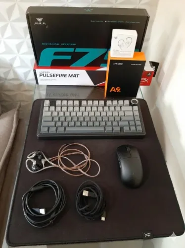 Kit Periféricos Teclado AULA F75, Mouse ATK A9 PLUS, Fone KZ EDX PRO, Mousepad HyperX