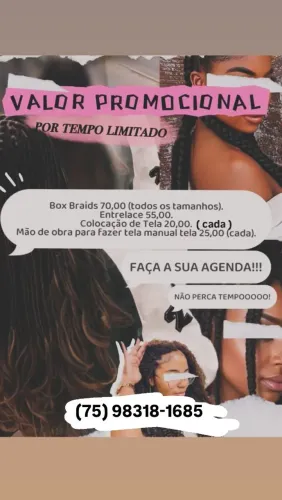 Colocação de tranças, entrelecer e telas.