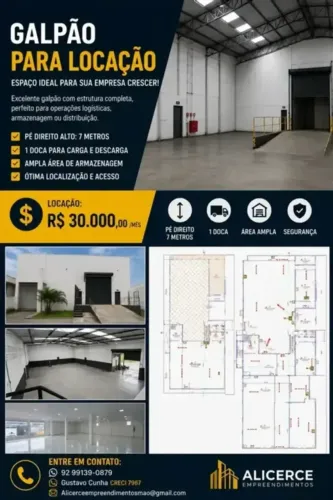 ALUGO GALPÃO NOVO NO COROADO 1200 M2