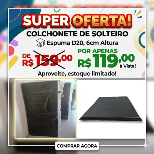 Colchonete Solteiro Orthoprime Espuma D20 com 6cm de Altura - Praia Moveis