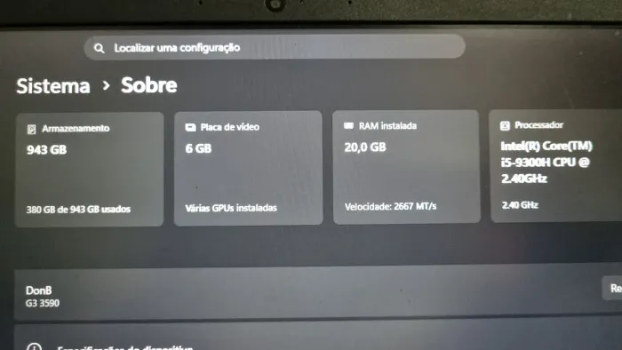 Notebook Dell G3 1660 6gb Ti 8gb ram 521ssd nvme