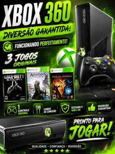 XBOX 360 SLIM + JOGOS ORIGINAIS + 1 CONTROLE