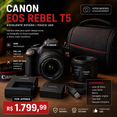 Cannon EOS T5 18MP KIT 18-55MM + 50MM C/ BOLSA + SD CARD