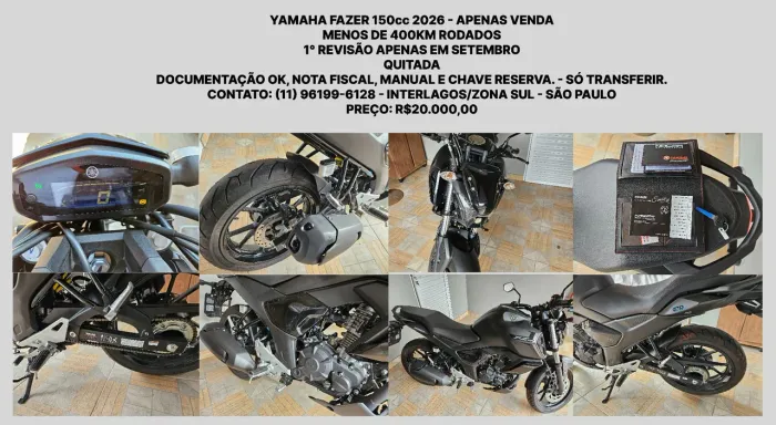YAMAHA FAZER FZ15 2026 - 400KM - ÚNICO DONO
