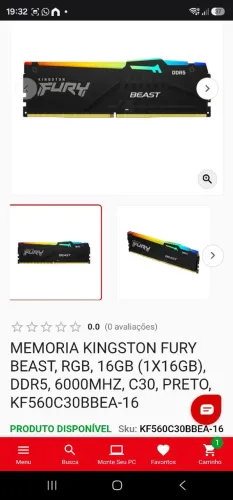 Memória RAM Kingston Fury Beast RGB 16GB DDR5 6000MHz CL30 (Impecável)