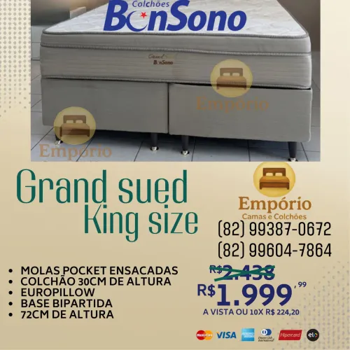 Cama king size Bonsono molas pocket ensacadas base bipartida 