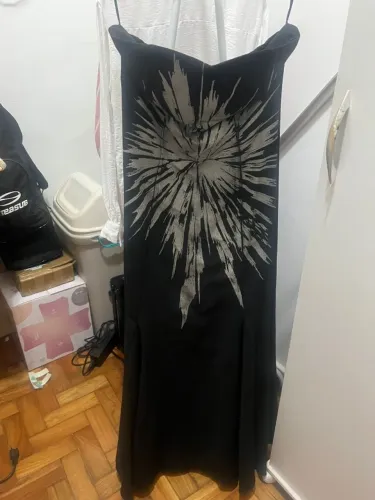 vestido de festa preto com prata tvz tamanho 40 novo com etiqueta
