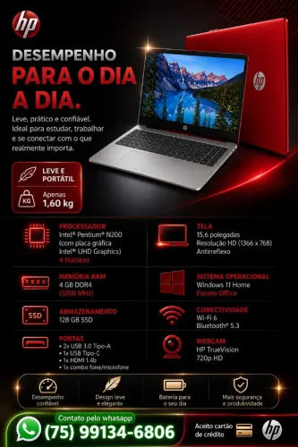Notebook HP Red Intel SSD Win 11