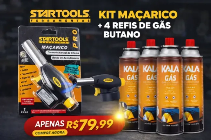 Kit Maçarico + 4 Refil de gás 