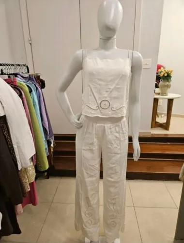 conjunto linho bordado branco