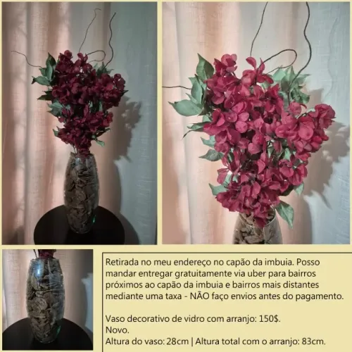 Vaso decorativo de vidro com arranjo bordô novo