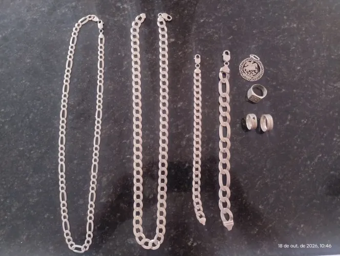 KIT CORDÃO, PULSEIRA E ANEIS DE PRATA