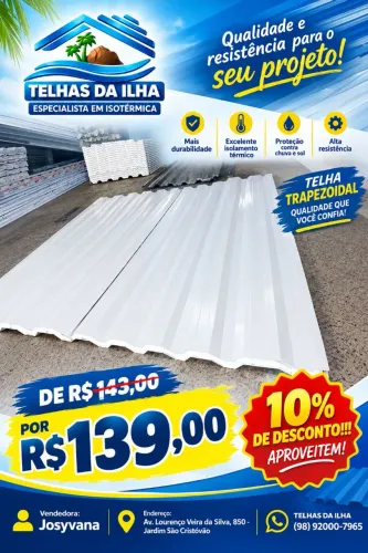 TELHA SANDUÍCHE TRAPEZOIDAIL BRANCA EXTERNA E INTERNA 0.47MM