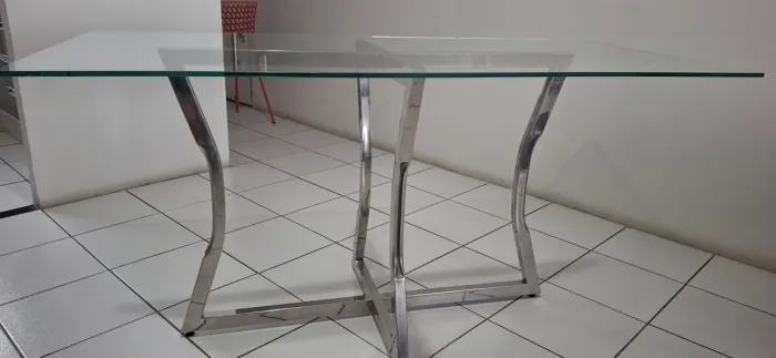 Mesa de Jantar Jacaúna Premium - Aço Inox e Vidro Temperado 10mm