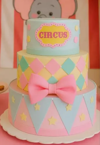 Bolo fake circo rosa
