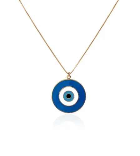 Colar Olho Grego Esmaltado no Banho Ouro 18k Semijóia