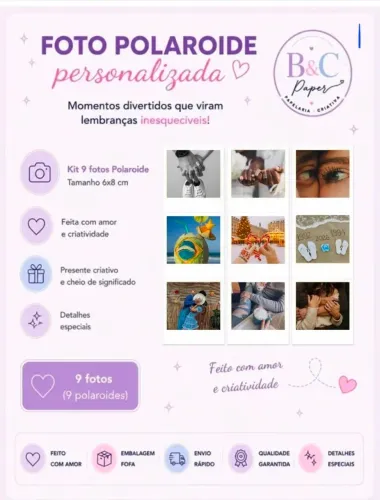 Foto Ímã Polaroid Personalizada | Kit com 9 Fotos | Imã para Geladeira | Presente Criativo