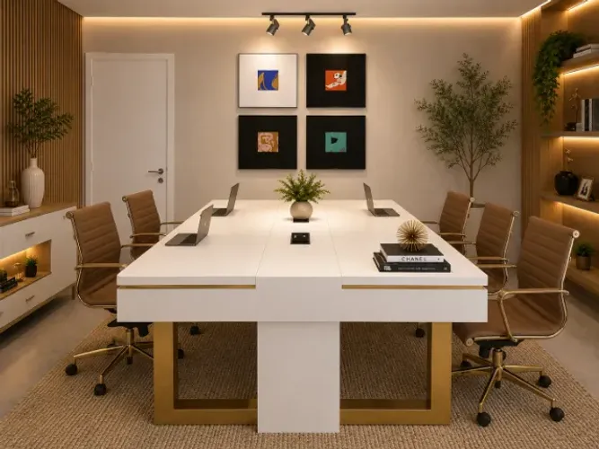 Mesa de Reunião Topaze Gold. 8 Tomadas. L270cm x P146cm x A77cm