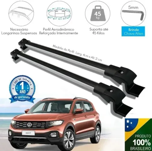 Rack Travessa de Teto Volkswagen T-Cross - Slim - Prata / Preta