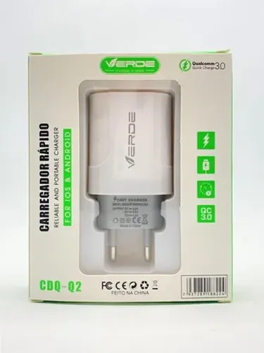 Fonte Carregador Usb Universal De Parede Turbo Qc3.0 Verde Novo na Caixa
