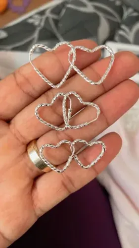 Trio de brincos argola coração fio torcido prata 925 legítima
